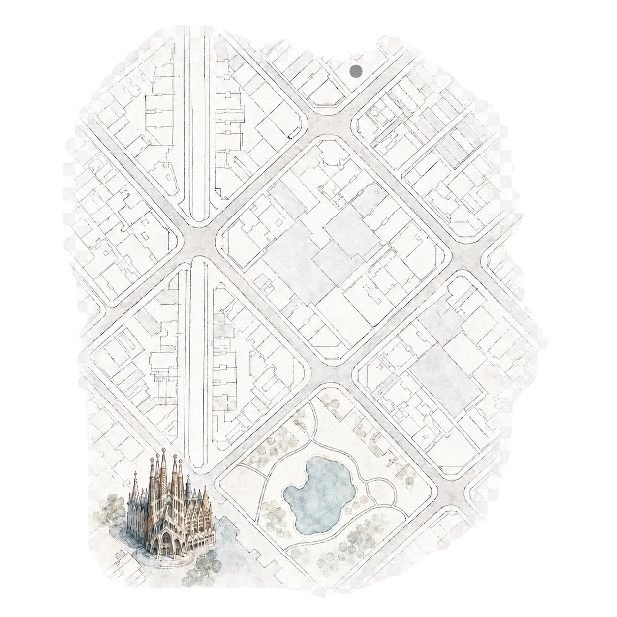 Mapa ilustrado con la ruta a pie desde la Sagrada Família hasta Mantra Thai Massage